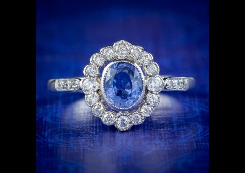 SAPPHIRE DIAMOND CLUSTER RING PLATINUM 0.70CT SAPPHIRE cover